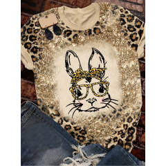Women Leopard Bunny Print Easter Top